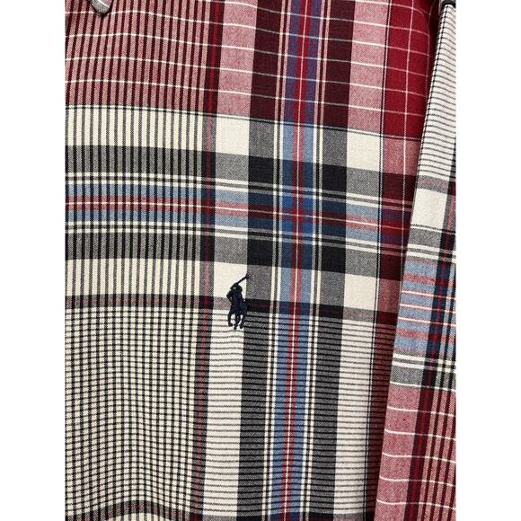Ralph Lauren Button Down Shirt Mens Large Patchwork Plaid Red‎ Blue Preppy - Picture 4 of 6